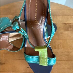 Hush Puppies Teal and Lime Leather Strappy Heels